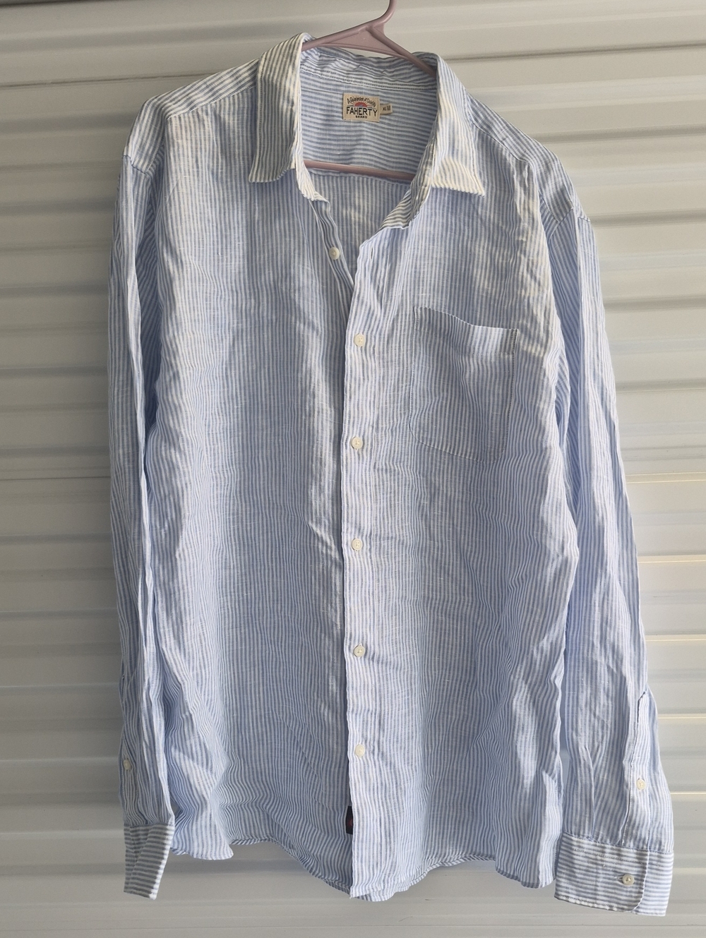 Faherty Chambray Linen Shirt Mens Blue XL